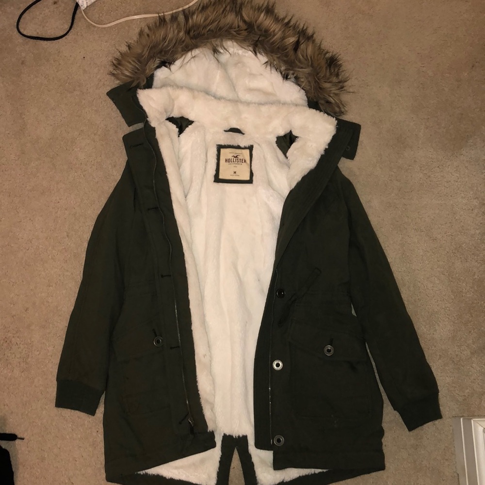 Olive green fuzzy parka